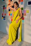 Richa Jaisinghani Label_Yellow Georgette Embroidery Border Pre-draped Saree With Blouse  _Online_at_Aza_Fashions