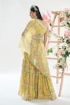 Basanti - Kapde Aur Koffee x AZA_Yellow Chinon Printed Floral Cape One Shoulder And Sharara Set_Online_at_Aza_Fashions