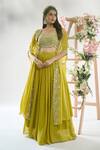 Buy_Basanti - Kapde Aur Koffee x AZA_Yellow Cotton Silk Embroidered Sequins Blouse Sweetheart Cape And Lehenga Set_at_Aza_Fashions