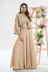 Buy_Basanti - Kapde Aur Koffee x AZA_Beige Silk Embroidered Mirror Blouse Scoop Cropped Jacket Sharara Set_at_Aza_Fashions