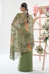 Basanti - Kapde Aur Koffee x AZA_Green Chinon Embroidered Sequins Blouse Floral Print Cape And Draped Skirt Set_Online_at_Aza_Fashions