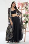 Buy_Basanti - Kapde Aur Koffee x AZA_Black Chinon Embroidered Handwork Blouse Floral Print Cape And Sharara Set_at_Aza_Fashions