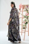 Basanti - Kapde Aur Koffee x AZA_Black Chinon Embroidered Handwork Blouse Floral Print Cape And Sharara Set_Online_at_Aza_Fashions