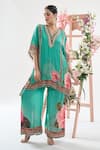 Buy_Basanti - Kapde Aur Koffee x AZA_Green Crepe Printed Sequins V Neck Floral Kurta And Pant Co-ord Set_at_Aza_Fashions