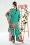 Basanti - Kapde Aur Koffee x AZA_Green Crepe Printed Sequins V Neck Floral Kurta And Pant Co-ord Set_Online_at_Aza_Fashions