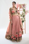 Buy_Basanti - Kapde Aur Koffee x AZA_Peach Crepe Printed Sequins V Neck Floral And Embroidered Lehenga Set_at_Aza_Fashions