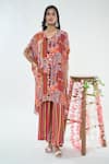 Buy_Basanti - Kapde Aur Koffee x AZA_Red Chinon Printed Tassels V Neck Kurta And Striped Pant Set_at_Aza_Fashions