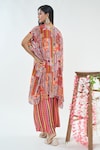 Basanti - Kapde Aur Koffee x AZA_Red Chinon Printed Tassels V Neck Kurta And Striped Pant Set_Online_at_Aza_Fashions