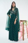 Buy_Basanti - Kapde Aur Koffee x AZA_Green Georgette Embroidered Sequins V Neck Floral Anarkali With Dupatta_at_Aza_Fashions