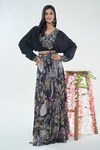 Buy_Basanti - Kapde Aur Koffee x AZA_Black Crepe Printed Floral Top Blunt V Skirt And Embroidered Kaftan Set_at_Aza_Fashions