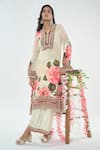 Buy_Basanti - Kapde Aur Koffee x AZA_Ivory Crepe Printed Floral Band V Straight Kurta And Pant Set_at_Aza_Fashions