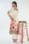 Basanti - Kapde Aur Koffee x AZA_Ivory Crepe Printed Floral Band V Straight Kurta And Pant Set_Online_at_Aza_Fashions