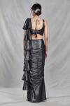 Shop_Samyukta Singhania_Black Imported Embroidery Shimmery Ruffle Pallu Pre-draped Saree With Blouse_at_Aza_Fashions