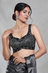 Shop_Samyukta Singhania_Black Imported Embroidery Shimmery Ruffle Pallu Pre-draped Saree With Blouse