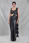 Shop_Samyukta Singhania_Black Imported Embroidery Shimmery Ruffle Pallu Pre-draped Saree With Blouse_Online_at_Aza_Fashions