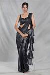 Buy_Samyukta Singhania_Black Imported Embroidery Shimmery Ruffle Pallu Pre-draped Saree With Blouse