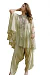 Buy_Kaprapan by Anaita Shah_Green Satin Chiffon Embroidered Scatter Round Sequin Kaftan Kurta And Pant Set _Online_at_Aza_Fashions