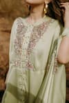 Shop_Kaprapan by Anaita Shah_Green Satin Chiffon Embroidered Scatter Round Sequin Kaftan Kurta And Pant Set _Online_at_Aza_Fashions