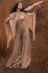 Kaprapan by Anaita Shah_Beige Satin Chiffon Embroidered Sequin Round Jumpsuit With Cape _at_Aza_Fashions