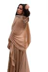 Shop_Kaprapan by Anaita Shah_Beige Satin Chiffon Embroidered Sequin Round Jumpsuit With Cape 