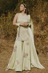Buy_Kaprapan by Anaita Shah_Gold Satin Chiffon Embroidered Sequin High Neck Scatter Kurta Sharara Set_at_Aza_Fashions
