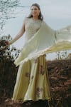 Kaprapan by Anaita Shah_Gold Satin Chiffon Embroidered Sequin High Neck Scatter Kurta Sharara Set_Online_at_Aza_Fashions