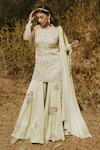 Kaprapan by Anaita Shah_Gold Satin Chiffon Embroidered Sequin High Neck Scatter Kurta Sharara Set_Online