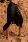 Buy_Kaprapan by Anaita Shah_Black Satin Chiffon Embroidered Sequin Tie-up Scalloped Cape Draped Skirt Set _Online_at_Aza_Fashions