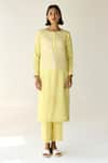 Shyam Narayan Prasad_Yellow Georgette Hand Embroidered Floral Round Kurta Set  _at_Aza_Fashions