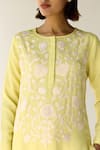 Buy_Shyam Narayan Prasad_Yellow Georgette Hand Embroidered Floral Round Kurta Set 