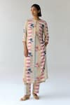 Shyam Narayan Prasad_Multi Color Georgette Hand Block Printed Floral Bock Kurta And Trouser Co-ord Set _Online_at_Aza_Fashions