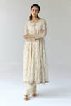 Buy_Shyam Narayan Prasad_White Chanderi Embroidered Floral Round Flared Kurta Trouser Set  _at_Aza_Fashions