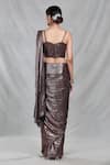 Shop_Samyukta Singhania_Brown Imported Embroidery Beads Shimmery Stripe Pre-draped Saree With Blouse_at_Aza_Fashions