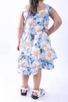 Shop_LA DEE DA_Blue Cotton Blend Printed Daisy Double Layer Dress  _at_Aza_Fashions