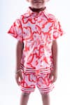 LA DEE DA_Pink Cotton Blend Printed Floral Shirt With Shorts _at_Aza_Fashions