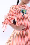 Shop_LA DEE DA_Orange Cotton Blend Embroidered Stripe Pattern Short Dress  _Online_at_Aza_Fashions