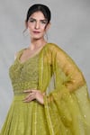 Samyukta Singhania_Green Georgette Embroidery Sequin Leaf Neck Mughal Bloom Gown With Dupatta _at_Aza_Fashions