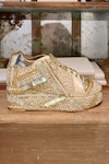 Buy_Tiesta_Gold Pearls Poppy Embroidered Bridal Sneaker Platform Wedges _Online_at_Aza_Fashions