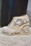 Tiesta_Gold Pearls Embroidered Bridal Sneaker Wedges_Online_at_Aza_Fashions