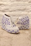 Buy_Tiesta_White Pearls Lavender Bloom Embroidered Sneaker Wedges_at_Aza_Fashions