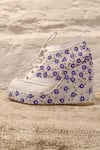 Shop_Tiesta_White Pearls Lavender Bloom Embroidered Sneaker Wedges_at_Aza_Fashions