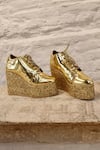 Buy_Tiesta_Gold Foil Embellished Sneaker Wedges_at_Aza_Fashions