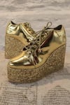Tiesta_Gold Foil Embellished Sneaker Wedges_Online_at_Aza_Fashions
