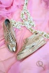 Buy_Tiesta_Gold Pearls Fleur Embroidered Bridal Platform Sneaker Wedges_at_Aza_Fashions