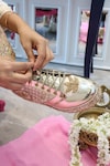 Shop_Tiesta_Gold Pearls Fleur Embroidered Bridal Platform Sneaker Wedges_at_Aza_Fashions