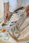 Buy_Tiesta_Gold Pearls Fleur Embroidered Bridal Platform Sneaker Wedges_Online_at_Aza_Fashions