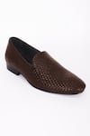 Buy_BUBBER COUTURE_Brown Mesh Brooks Pointed-toe Moccasin Shoes _at_Aza_Fashions