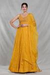 Buy_Samyukta Singhania_Yellow Georgette Embroidery Sequin Leaf Neck Mughal Darbar Gown With Dupatta _at_Aza_Fashions