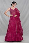 Buy_Samyukta Singhania_Pink Georgette Embroidery Sequin Leaf Neck Persian Bloom Gown With Dupatta _Online_at_Aza_Fashions