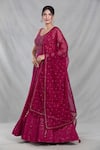 Shop_Samyukta Singhania_Pink Georgette Embroidery Sequin Leaf Neck Persian Bloom Gown With Dupatta _Online_at_Aza_Fashions